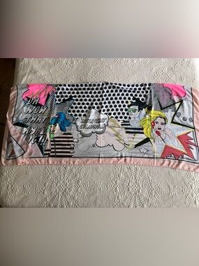 Pop Art Comic Print Scarf in Pink, Black, White